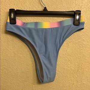 Blue Bikini Bottom with Rainbow Waistband